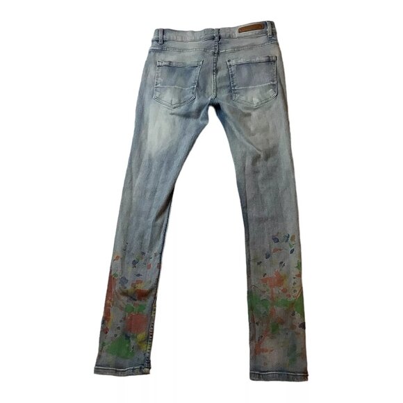 Evolution In Design Distressed Paint Splatter Skinny Denim Jeans Mens Size 30x31 - Picture 2 of 12